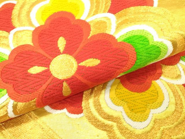平和屋着物▼六通柄袋帯　唐織　正倉院亀甲花文　金糸　正絹　逸品　DAAU9127fe