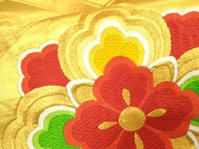 平和屋着物▼六通柄袋帯　唐織　正倉院亀甲花文　金糸　正絹　逸品　DAAU9127fe