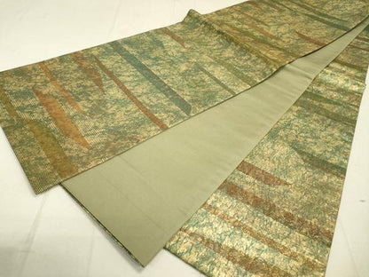 平和屋着物▼全通柄袋帯　作家物　紙芸　横段　金糸　正絹　逸品　DAAU9457fe