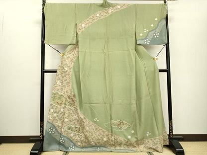 平和屋着物▼訪問着　駒刺繍　絞り　天井宝尽くし文　金糸　ロング丈　正絹　逸品　DAAU9662fe