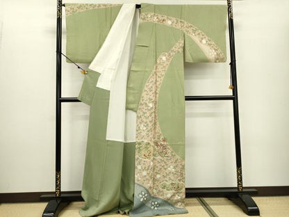 平和屋着物▼訪問着　駒刺繍　絞り　天井宝尽くし文　金糸　ロング丈　正絹　逸品　DAAU9662fe
