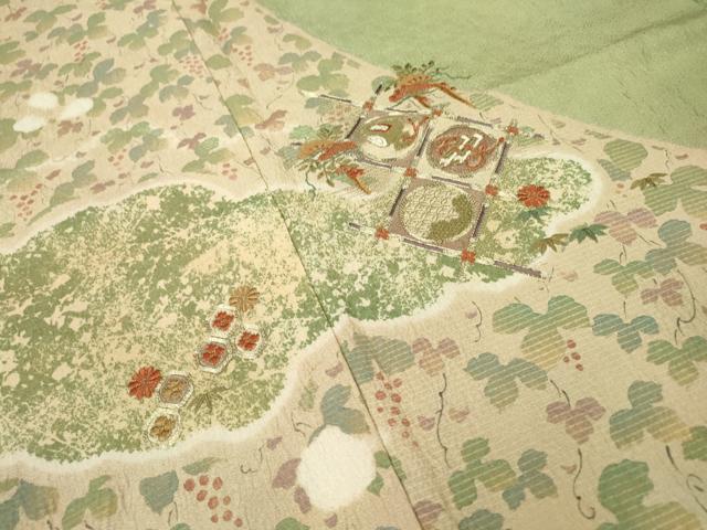 平和屋着物▼訪問着　駒刺繍　絞り　天井宝尽くし文　金糸　ロング丈　正絹　逸品　DAAU9662fe