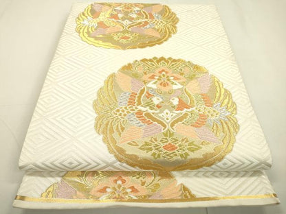 平和屋着物▼六通柄袋帯　唐織　向かい鳥花文　金銀糸　正絹　逸品　DAAU9699fe