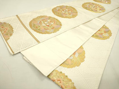 平和屋着物▼六通柄袋帯　唐織　向かい鳥花文　金銀糸　正絹　逸品　DAAU9699fe