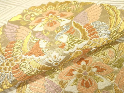 平和屋着物▼六通柄袋帯　唐織　向かい鳥花文　金銀糸　正絹　逸品　DAAU9699fe