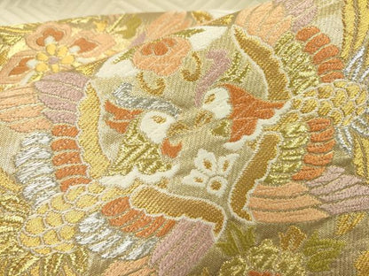 平和屋着物▼六通柄袋帯　唐織　向かい鳥花文　金銀糸　正絹　逸品　DAAU9699fe