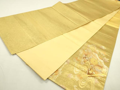 平和屋着物▼太鼓柄袋帯　扇面花文　金銀彩　引箔　正絹　逸品　DAAU9715fe