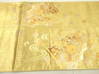 平和屋着物▼太鼓柄袋帯　扇面花文　金銀彩　引箔　正絹　逸品　DAAU9715fe