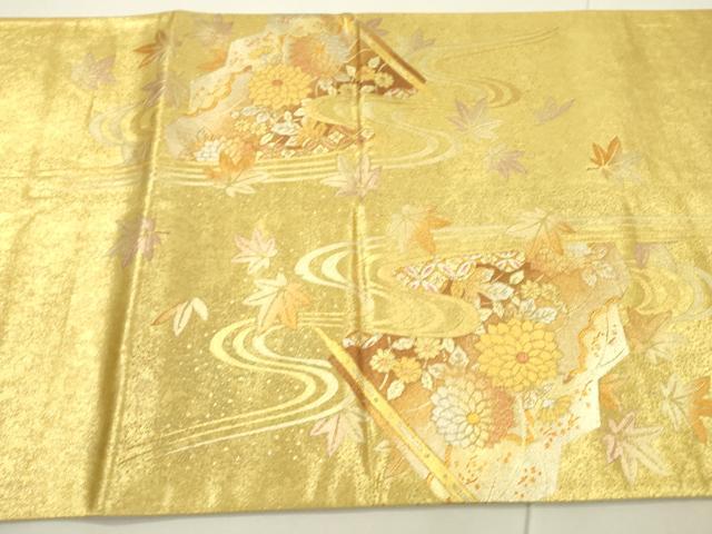 平和屋着物▼太鼓柄袋帯　扇面花文　金銀彩　引箔　正絹　逸品　DAAU9715fe