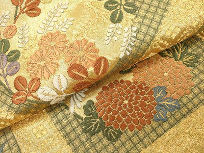 平和屋着物▼両面　六通柄袋帯　唐織　舞蝶花松文　金糸　正絹　逸品　DAAU9747fe