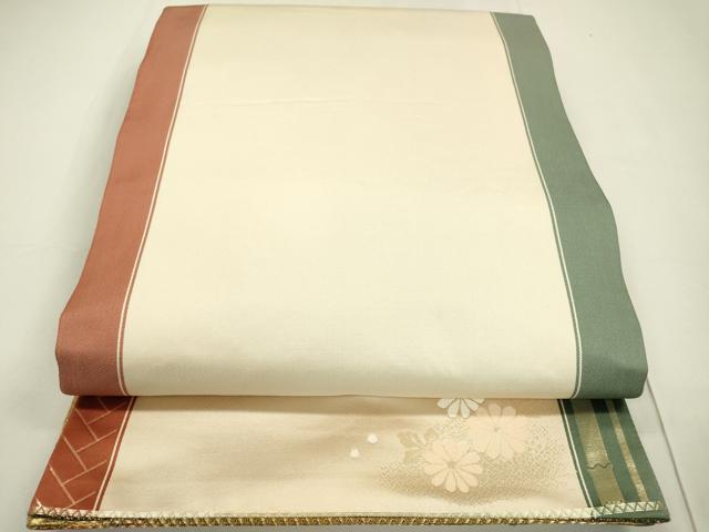 平和屋着物▼両面　六通柄袋帯　唐織　舞蝶花松文　金糸　正絹　逸品　DAAU9747fe