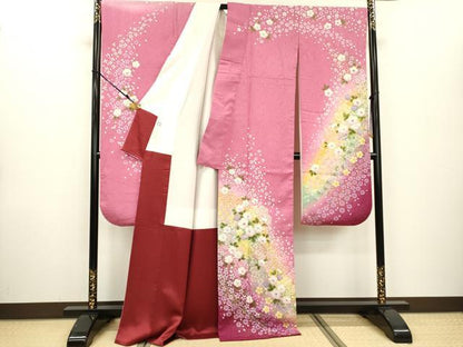 平和屋着物●豪華振袖　絞り　辻が花　暈し染　金彩　銀通し地　正絹　逸品　DAAU9803fe