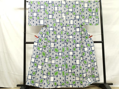 平和屋着物∴夏物 浴衣 麻の葉文様 綿 逸品 未使用 DAAV0156cd