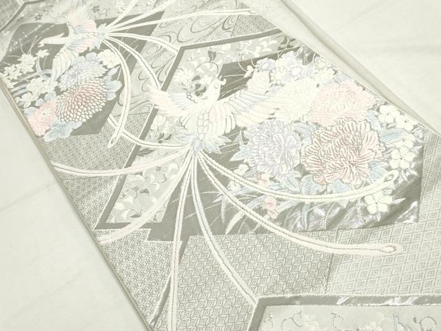 平和屋着物◎六通柄袋帯 唐織 清風鳳凰文 プラチナ箔 正絹 逸品 DAAV0539qa