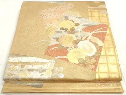 平和屋着物◎六通柄袋帯 色紙草花文 金銀彩 正絹 逸品 DAAV0558qa