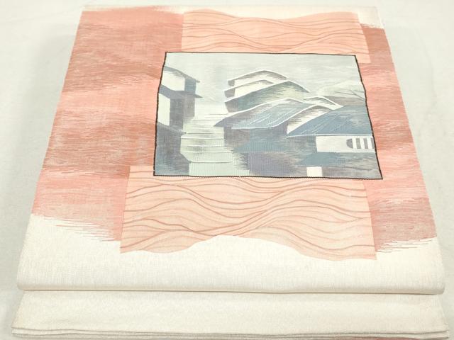 平和屋着物◎太鼓柄袋帯　すくい織　風景文　正絹　逸品　DAAV0571qa