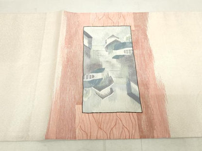 平和屋着物◎太鼓柄袋帯　すくい織　風景文　正絹　逸品　DAAV0571qa