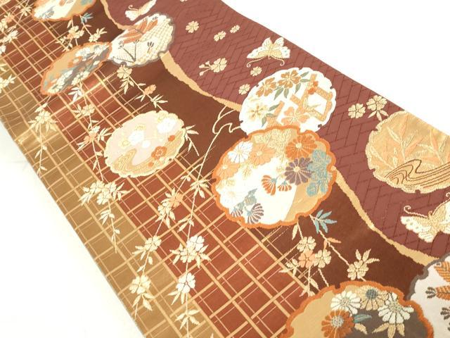 平和屋着物◎両面 六通柄袋帯 唐織 雪輪花蝶文 金糸 正絹 逸品 DAAV0572qa