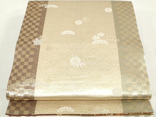 平和屋着物◎両面 六通柄袋帯 唐織 雪輪花蝶文 金糸 正絹 逸品 DAAV0572qa