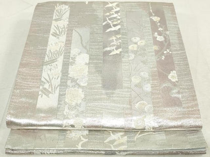 平和屋着物◎六通柄袋帯 短冊飛鶴花文 金銀糸 正絹 逸品 DAAV0595qa