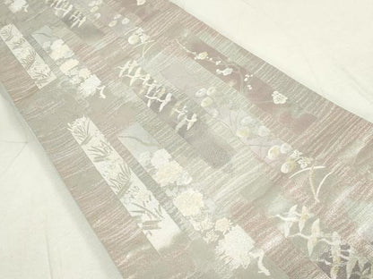 平和屋着物◎六通柄袋帯 短冊飛鶴花文 金銀糸 正絹 逸品 DAAV0595qa
