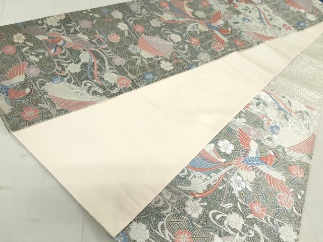 平和屋着物◎六通柄袋帯 唐織 エ霞鳳凰花文 糸巻き 銀糸 正絹 逸品 DAAV0598qa