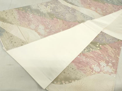 平和屋着物◎六通柄袋帯 箔散らし 草花文 金銀糸 正絹 逸品 DAAV0612qa