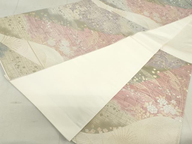 平和屋着物◎六通柄袋帯 箔散らし 草花文 金銀糸 正絹 逸品 DAAV0612qa