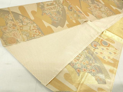 平和屋着物◎佐賀錦 六通柄袋帯 地紙御所車花文 金糸 正絹 逸品 DAAV0615qa