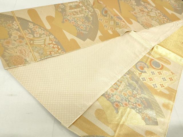 平和屋着物◎佐賀錦 六通柄袋帯 地紙御所車花文 金糸 正絹 逸品 DAAV0615qa