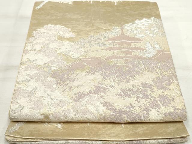 平和屋着物◎六通柄袋帯　風景文　金銀糸　正絹　逸品　DAAV0717qa