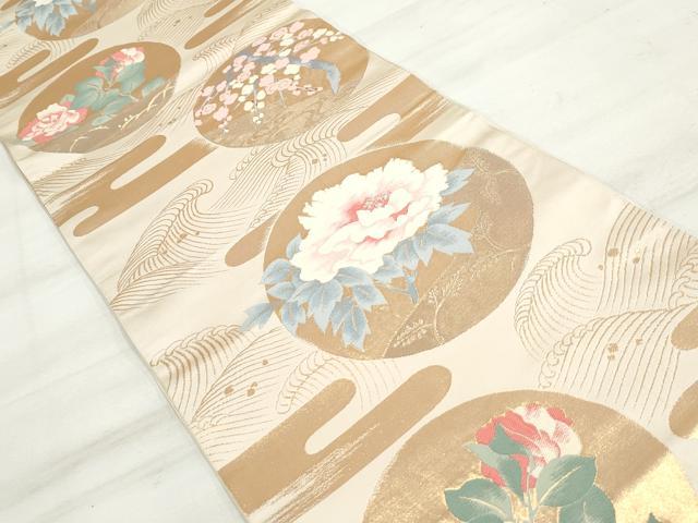 平和屋着物◎六通柄　本袋帯　エ霞花丸文　金銀糸　正絹　逸品　DAAV0761qa