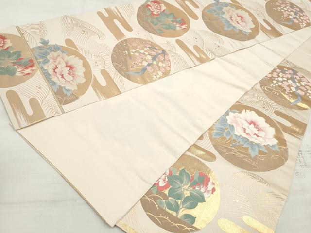 平和屋着物◎六通柄　本袋帯　エ霞花丸文　金銀糸　正絹　逸品　DAAV0761qa