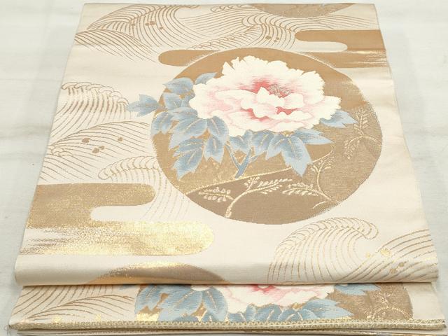 平和屋着物◎六通柄　本袋帯　エ霞花丸文　金銀糸　正絹　逸品　DAAV0761qa