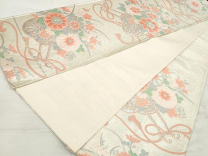 平和屋着物◎佐賀錦　六通柄袋帯　唐織　花車文　銀糸　正絹　逸品　DAAV0763qa