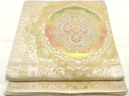 平和屋着物◎六通柄袋帯　花間道　金糸　正絹　逸品　DAAV0768qa