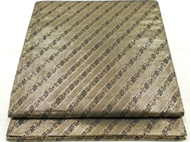 平和屋着物◎六通柄袋帯　吉祥御所車花文　黒地　金銀糸　正絹　逸品　DAAV0771qa