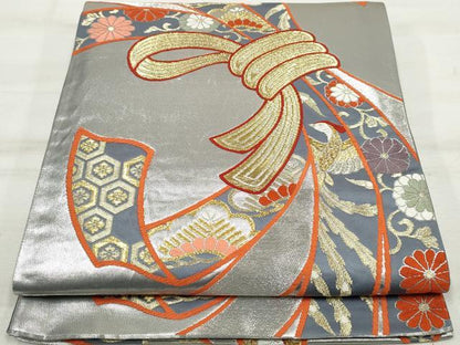 平和屋着物◎六通柄袋帯　唐織　束ね熨斗鳳凰花文　金銀糸　正絹　逸品　DAAV0772qa