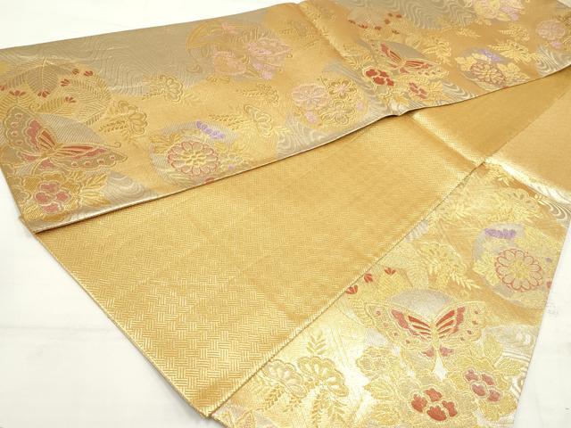 平和屋着物◎佐賀錦　六通柄袋帯　花蝶丸文　金糸　正絹　逸品　DAAV0773qa