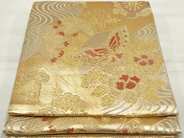 平和屋着物◎佐賀錦　六通柄袋帯　花蝶丸文　金糸　正絹　逸品　DAAV0773qa