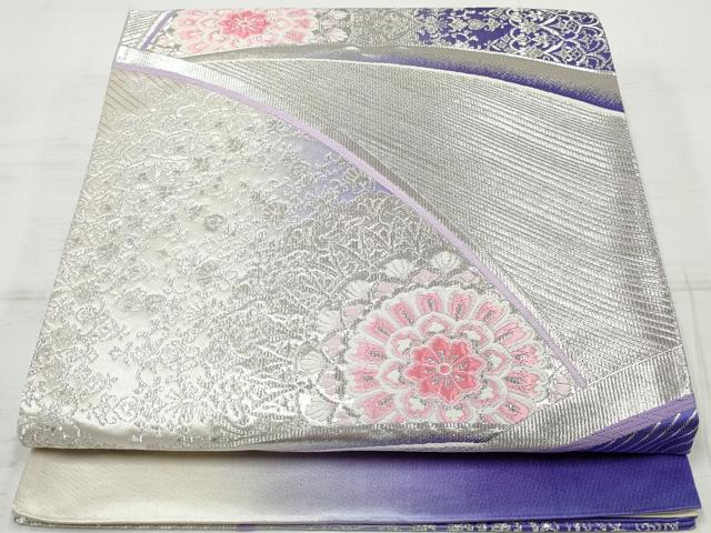 平和屋着物◎六通柄袋帯　唐織　正倉院花文　銀糸　正絹　逸品　DAAV0821qa
