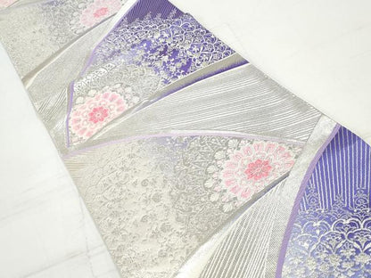平和屋着物◎六通柄袋帯　唐織　正倉院花文　銀糸　正絹　逸品　DAAV0821qa