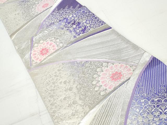 平和屋着物◎六通柄袋帯　唐織　正倉院花文　銀糸　正絹　逸品　DAAV0821qa