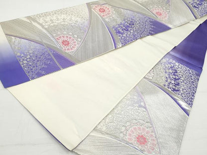 平和屋着物◎六通柄袋帯　唐織　正倉院花文　銀糸　正絹　逸品　DAAV0821qa
