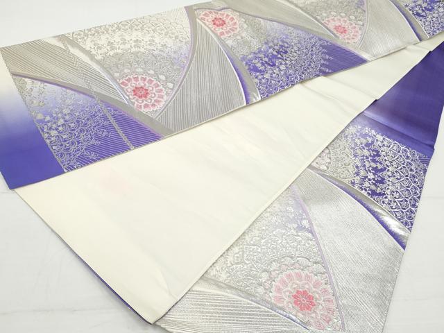 平和屋着物◎六通柄袋帯　唐織　正倉院花文　銀糸　正絹　逸品　DAAV0821qa