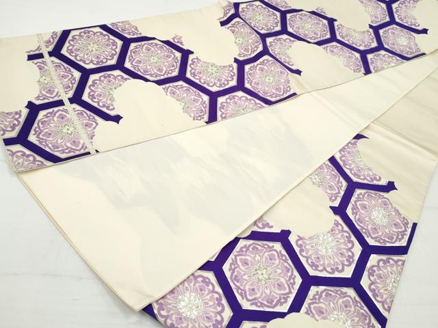 平和屋着物◎六通柄袋帯　唐織　亀甲正倉院花文　銀糸　正絹　逸品　DAAV0822qa