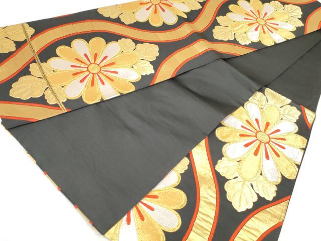 平和屋着物◎六通柄袋帯　唐織　立涌花文　黒地　金銀糸　正絹　逸品　DAAV0825qa