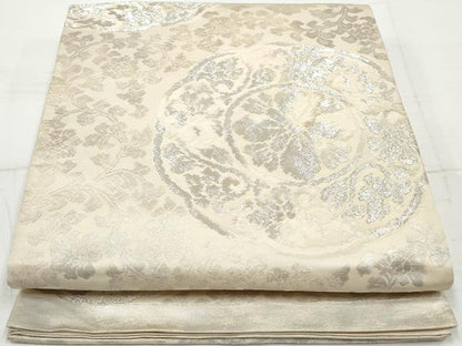 平和屋着物◎六通柄袋帯 更紗花文 銀糸 正絹 逸品 DAAV0828qa
