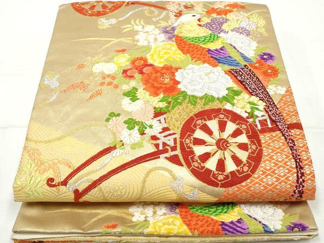 平和屋着物◎六通柄袋帯　唐織　花鳥文　金銀糸　正絹　逸品　DAAV0830qa