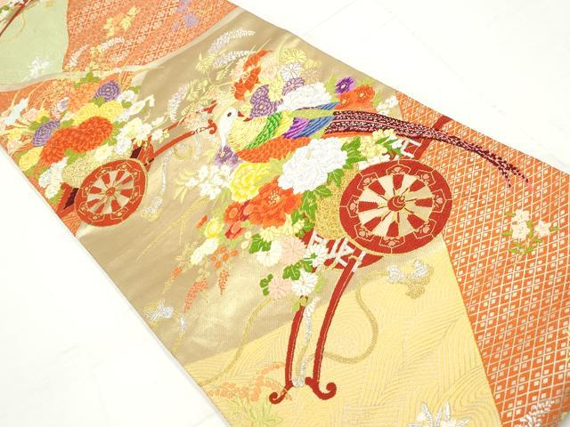 平和屋着物◎六通柄袋帯　唐織　花鳥文　金銀糸　正絹　逸品　DAAV0830qa